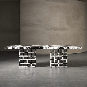 Luxury Marble Furniture Rectangle Shape Marble Fluted <strong>Square</strong> Base Natural Stone <strong>Dining</strong> <strong>Table</strong> - Product Image 5