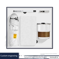 Coffret Cadeau d'Entreprise Personnalisé avec Logo – Carnet, Parapluie, Stylo, Tasse à Café, Clé USB et Lampe – Idéal pour Hommes