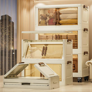 Armadio Pieghevole in Plastica Bianco Riso di Grande Capacità, Box Contenitore Rimovibile per Camera da Letto con Ruote - Product Image 3