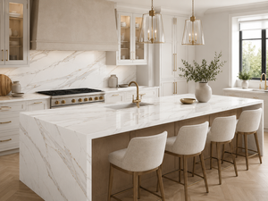 UNION <b>STONE</b> Calacatta Whisper Gold <b>Artificial</b> Printed Quartz Big Slab Eco-Friendly Waterproof Modern Design Wall Bathroom Dining - Product Image 5