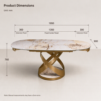 Table à manger extensible moderne de luxe avec plateau en pierre frittée ovale et base en acier doré, 6 à 8 places, pour villa, hôtel, projet commercial