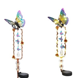 Luces Solares de Jardín con Forma de Mariposa, Cadena de Luces LED con Colgante de Cristal, Resistentes al Agua, Decoración para Exteriores - Product Image 2