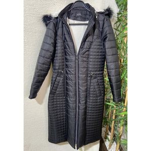 Vetre Women's <b>Black</b> Double Quilted Parka Coat With <b>Fur</b> <b>Hood</b> - Product Image 1