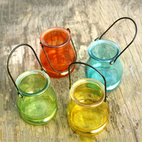 Zakka Botol Gantung Kaca Warna-warni Segar, Wadah Hidroponik Kecil, Vas Lilin, Pot Bunga, Ramah Lingkungan untuk Natal