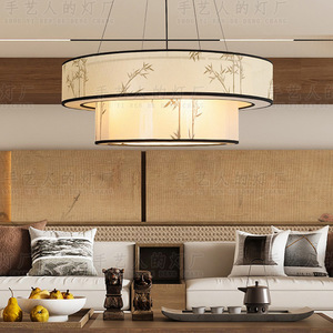 Lustre rond en tissu de style chinois, lumière LED pour salon, chambre à coucher, salle à manger, maison de thé, hôtel - Product Image 4