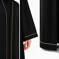 Abaya noire tricotée sur mesure pour femme avec passepoil doré, devant ouvert, manches longues, robe kaftan musulmane, tenue modeste du Moyen-Orient, OEM