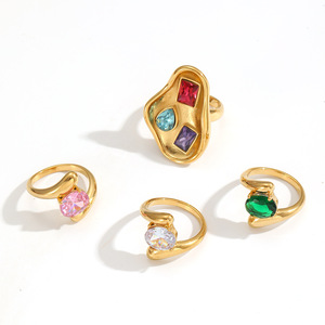 แหวนสแตนเลสทรงเรขาคณิตประดับเพทายหลากสี ดีไซน์แบบหนามเตย เหมาะสำหรับทุกเพศทุกวัย ใช้ในงานปาร์ตี้ - Product Image 3