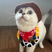 Bavoir de luxe pour animaux de compagnie, style western cowboy, double couche, rouge, avec imprimé vache et motif étoile de shérif