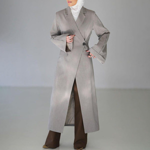 Bettergirl 2024 Autumn New Temperament Commuter Wind Waist Slimming Striped <strong>Coat</strong> Silhouette Slit Buckle Long <strong>Trench</strong> <strong>Coat</strong> - Product Image 1