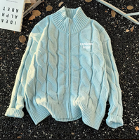 Cardigan zippé à col roulé torsadé personnalisé pour homme, style vintage décontracté japonais haut de gamme, tricot épais imprimé, collection automne/hiver