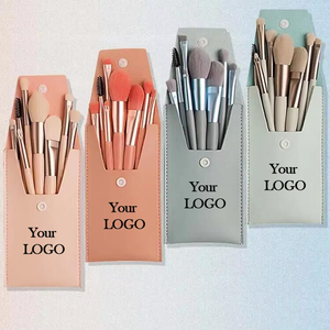 Juego de 8 Brochas de Maquillaje Profesionales de Alta Calidad, con Pelo Sintético de Cabra, en Bolsa de PU Ideal para Viajes, para Aplicación de Base Facial - Product Image 1