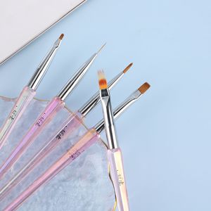 Ensemble de stylos à ongles en acrylique rose avec poignée, pinceaux plats ovales en nylon pour la décoration des ongles en gel, outil de manucure pour le traçage et la peinture - Product Image 3