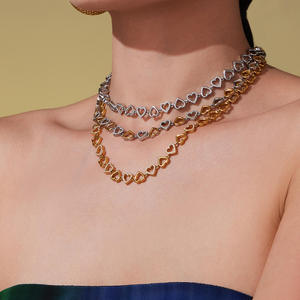 Collar de joyería de moda, colgante de joyería para mujer, collar de joyería fina, conjunto de collar de acero inoxidable con circonita en forma de corazón, 18K - Product Image 1