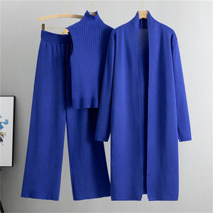 2025 printemps automne nouveau élégant Simple tricoté ensemble sans manches débardeur + long pull Cardigan + pantalon trois pièces ensembles