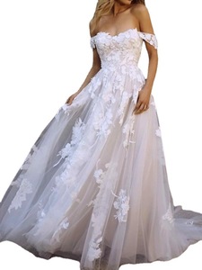 Nuovo Abito Cerimoniale <span class=keywords><strong>da</strong></span> Sposa <span class=keywords><strong>da</strong></span> Donna con Top a Tubino, Spalle Scoperte Effetto Illusione, Gonna Lunga in Garza Fluttuante Stile Principessa - Product Image 5