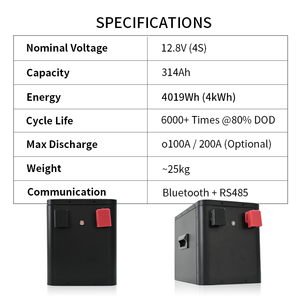 Paquete de Baterías LiFePO4 de 12.8V 314Ah 4kWh de Alto Ciclo (Más de 6000 Ciclos) 100A/200A Opcional para Almacenamiento Solar - Product Image 3
