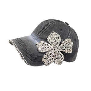 Ultima moda aggiornata donna donna donna nera in denim strass fiore cappellino da Baseball golf cappello da sole cappello da camionista - Product Image 1