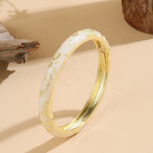 Fashion Chinese Style Travel Gift Color Drop Spring Open <b>Bracelet</b> Peony Cloisonne Ladies Vintage Enamel Bangles for Gift Party - Product Image 4