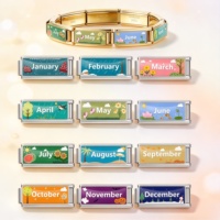 Gelang Pesona Kartun Italia 12 Bulan Baru, Bertema Bulan Januari hingga Desember, dari Baja Anti Karat untuk Gelang Modular Italia