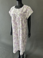 Chemise de nuit en coton à fleurs pour femmes - Robe de nuit à manches courtes avec dentelle
