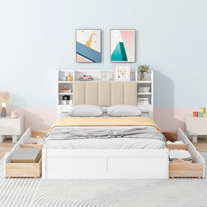 Cama Moderna de Madera Maciza con Plataforma, Cabecera Acolchada con Almacenamiento y Cajones para Dormitorio de Niños y Adultos - Product Image 2