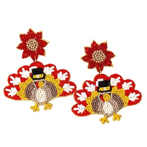 Boucles d'oreilles pendantes en forme de fleur de cactus de qualité supérieure, élégantes, pour femmes, bijoux de fête mignons, design perlé vert et rose, pour mariage - Product Image 5