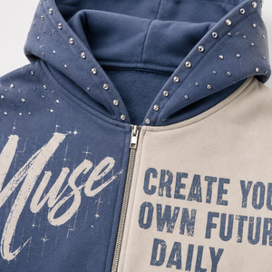 Custom 500Gsm Vintage Wash Rhinestone <b>Zip</b> <b>Up</b> Hoodie Distressed Cropped Boxy Applique Embroidery Streetwear Custom Men Hoodie - Product Image 2