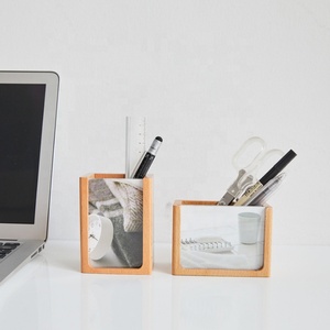 Organisateur de bureau <span class=keywords><strong>en</strong></span> <span class=keywords><strong>bois</strong></span> de hêtre classique multifonctionnel carré porte-<span class=keywords><strong>crayon</strong></span> <span class=keywords><strong>Pot</strong></span> porte-stylo avec cadre photo pour bureau à domicile - Product Image 4