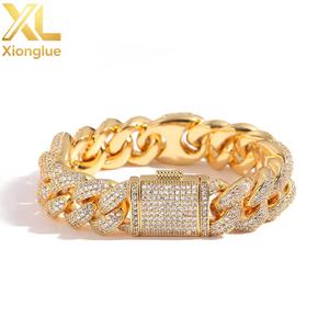 Unisex 15mm Iced Diamond Cuban Link Bracelet PVD Gold Plated Prong Chain New Style Hip Hop Jewelry for <b>Men</b> Women Main Zircon - Product Image 4