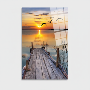 Boho Coastal Decor: Printed <b>Canvas</b> Artwork of <b>Framed</b> Sunset Seascape,TEMPERED GLASS ART - Product Image 2