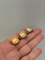 Nickel Free Chic zweifarbiger leerer Ring Edelstahl Modeschmuck PVD vergoldet Einfacher quadratischer Siegelring Männer