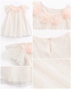 Elegant Baby <b>Girls</b>' Glitter <b>Gold</b> Tulle <b>Dress</b> with Handmade <b>Flower</b> Embellishments and Flutter Sleeves for Birthdays - Product Image 5