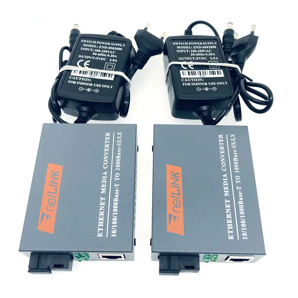 HTB-GS A/B กิกะบิต SM มม. RJ45ไฟเบอร์อีเธอร์เน็ต Media Converter 10/100/1000Mbps พอร์ต SC 2/10/20/40/60/80KM แหล่งจ่ายไฟภายนอก