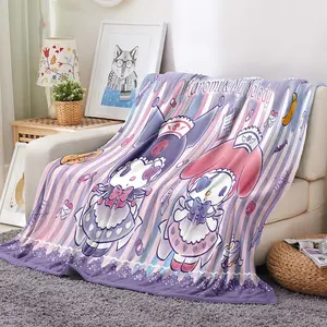 Sanrio Kuromi Mymelody Kawaii Cartoon Flannel Blankets Anime Plush Pattern Throw Blanket Fleece Bedspread For Bed Office Quilt