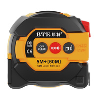 Mètre à ruban laser numérique électrique 3-en-1 BTE Premium, construction en caoutchouc noir souple avec écran LCD, commutateur métrique/imperial