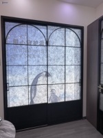 Porte coulissante intérieure moderne à cadre étroit en aluminium, verre trempé cannelé, séparateur de pièce pour appartement, villa, salon, coupe-vent