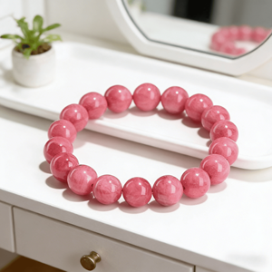 צמיד חרוזים עגולים מאבן ורדרדה טבעית מתכוונן, אופנתי, פשוט, אנרגטי, פנג שואי, אביזר קריסטל - Product Image 1