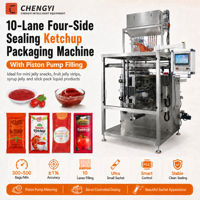 Machine d'emballage entièrement automatique à 10 voies pour sachets de pâte de tomate à scellage 4 côtés, machine de remplissage et de scellage multi-voies pour sachets de sauce liquide