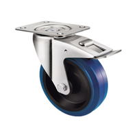Roulettes industrielles robustes de style européen, en caoutchouc bleu élastique, avec trou de fixation, frein pivotant, 5 pouces