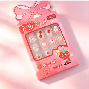 12 pièces/boîte Faux <span class=keywords><strong>ongles</strong></span> carrés courts pour enfants, série fruits, effet œil de chat, cadeau pour enfants, en ABS, avec colle - Product Image 5