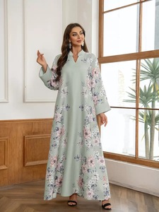 Robe Abaya Élégante et Modeste Respirante Premium 2026 pour Femmes Musulmanes, Imprimé Floral, Perlée, en Polyester, Longueur Ras du Sol, pour l'Aïd, les Mariages et la Prière - Product Image 2