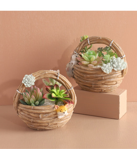 Panier en résine imitation osier Roogo pour plantes succulentes avec trou de drainage, <span class=keywords><strong>pot</strong></span> de fleurs mignon en forme de chiot ou de lapin - Product Image 1