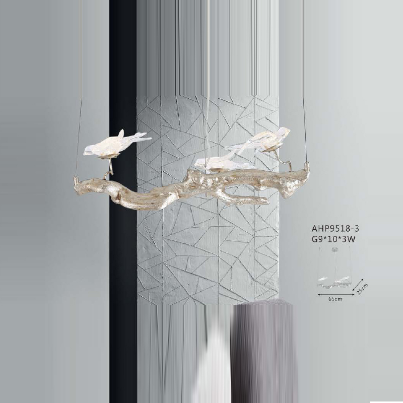2020 Contemporary New  LED Crystal leaf copper Glass lighting luxury Birds  pendant lamp  staircase G9 chandelier villa design