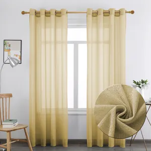 Hot Selling Yellow Gold Color Window Living Room Balcony Home Decor Grommet Glitter Sheer Tulle Curtain Rideau Voilage