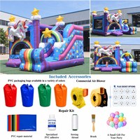 Combo gonflable licorne pour enfants, château arc-en-ciel en PVC avec toboggan pour fête d'anniversaire