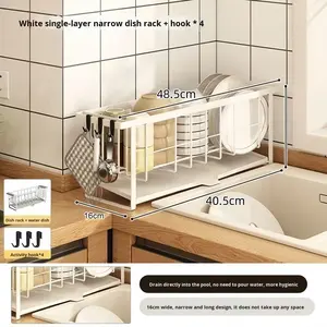 Escurridor de Platos de Doble Nivel para Fregadero de Cocina, Organizador de Almacenamiento con Filtro para Encimera de Borde <span class=keywords><strong>Estrecho</strong></span> - Product Image 6
