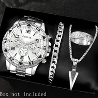 4 Pcs/Set Jam Tangan Pria Fashion Bahan Alloy Quartz Kasual Bisnis Set Jam Tangan Kalung Gelang Cincin
