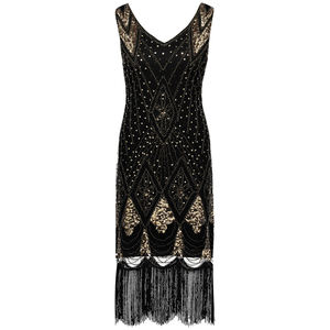 Vestido Largo Gatsby de los Años 20 con Lentejuelas y Flecos, Cuello en V, Sin Mangas, Inspirado en el Estilo <span class=keywords><strong>Charleston</strong></span>, para <span class=keywords><strong>Mujer</strong></span>, Disfraz de Fiesta Art Deco - Product Image 2