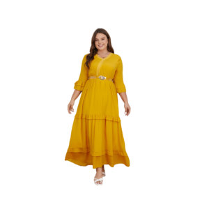 <span class=keywords><strong>Giallo</strong></span> <span class=keywords><strong>Chiffon</strong></span> generoso abbigliamento donna nobile primavera estate autunno mezzobusto elegante donna taglie forti abito donna donna - Product Image 4
