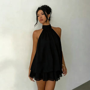 Abito Estivo da Donna Casual Aderente <span class=keywords><strong>Sexy</strong></span> con Schiena Scoperta e Top Halter, Gonna Corta, Vestito Fluido con Cintura per Donna - Product Image 2